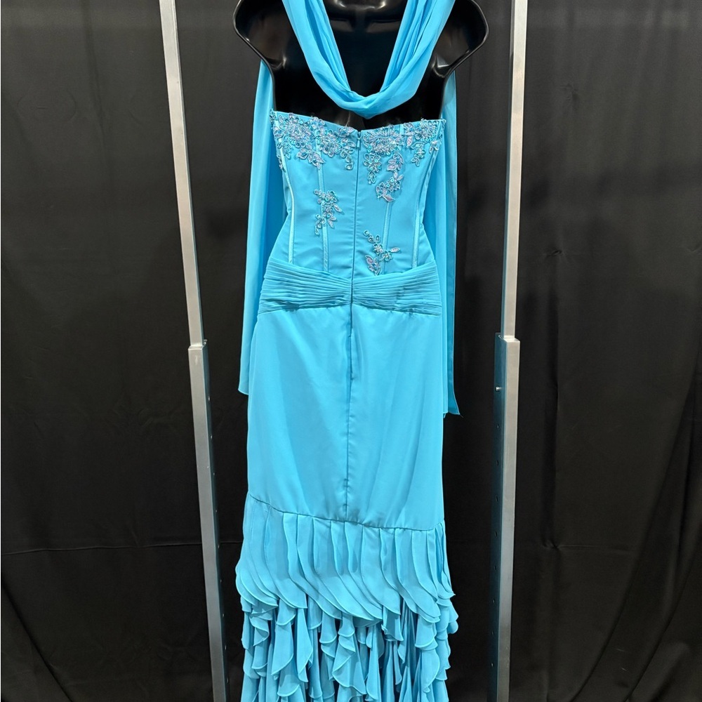 Chic Turquoise Strapless Ruffle Prom Dress - Picture 7 of 8